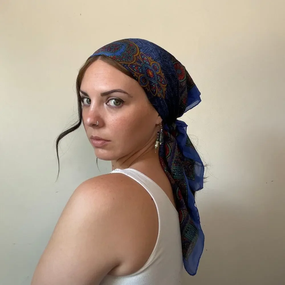 Vintage Colorful Medallion Square Handkerchief Scarf